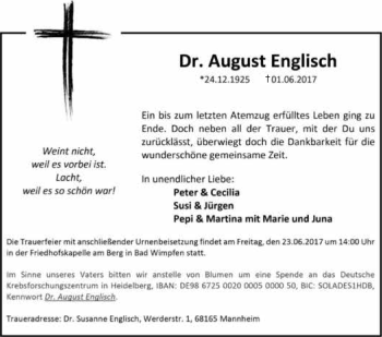 Traueranzeige von August Englisch 