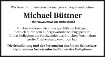 Traueranzeige von Michael Büttner 