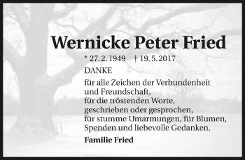 Traueranzeige von Wernicke Peter Fried 