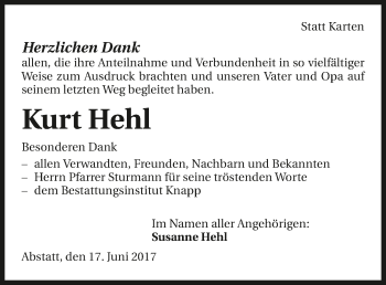 Traueranzeige von Kurt Hehl 