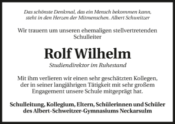 Traueranzeige von Rolf Wilhelm 