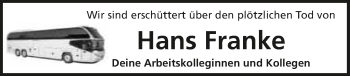 Traueranzeige von Hans Franke 