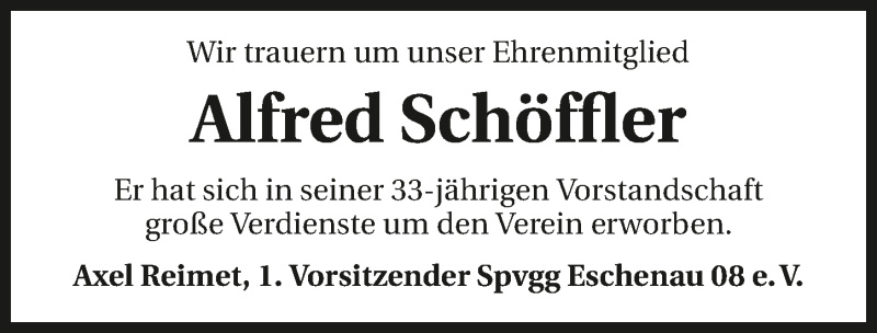  Traueranzeige für Alfred Schöffler vom 30.06.2017 aus 
