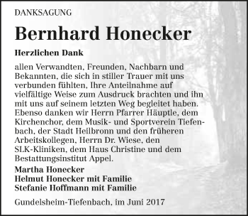 Traueranzeige von Bernhard Honecker 