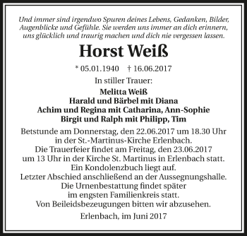 Traueranzeige von Horst Weiß 