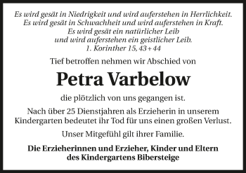 Traueranzeige von Petra Varbelow 