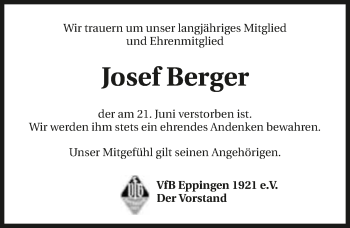 Traueranzeige von Josef Berger 