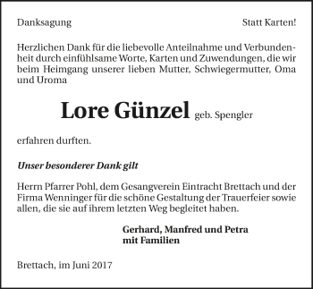 Traueranzeige von Lore Günzel 