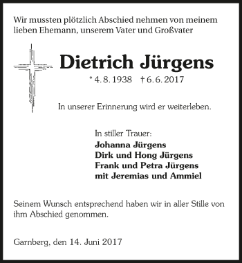 Traueranzeige von Dietrich Jürgens 