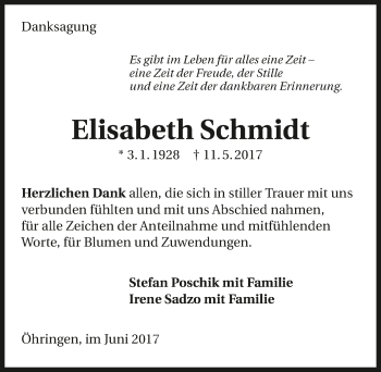 Traueranzeige von Elisabeth Schmidt 