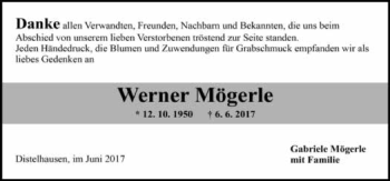 Traueranzeige von Werner Mögerle 