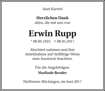 Traueranzeige von Erwin Rupp 