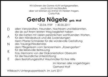 Traueranzeige von Gerda Nägele 