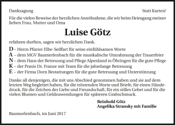 Traueranzeige von Luise Götz 