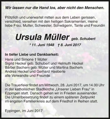 Traueranzeige von Ursula Müller 