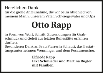 Traueranzeige von Otto Rapp 