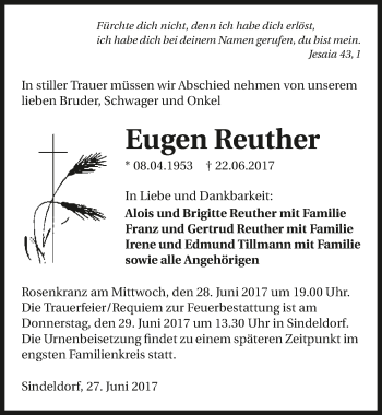 Traueranzeige von Eugen Reuther 