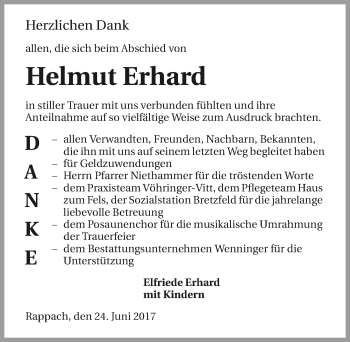 Traueranzeige von Helmut Erhard 