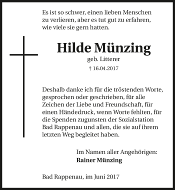 Traueranzeige von Hilde Münzing 