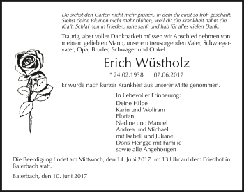 Traueranzeige von Erich Wüstholz 