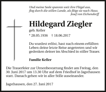 Traueranzeige von Hildegard Ziegler 