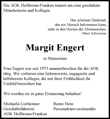 Traueranzeige von Margit Engert 