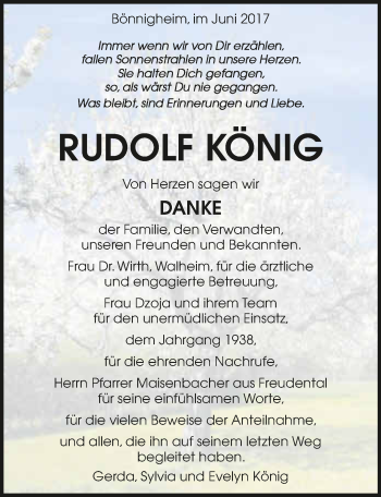 Traueranzeige von Rudolf König 