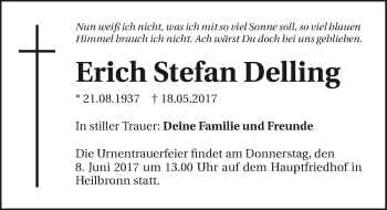 Traueranzeige von Erich Stefan Delling 