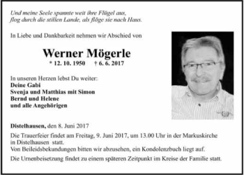 Traueranzeige von Werner Mögerle 