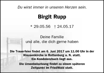 Traueranzeige von Birgit Rupp 