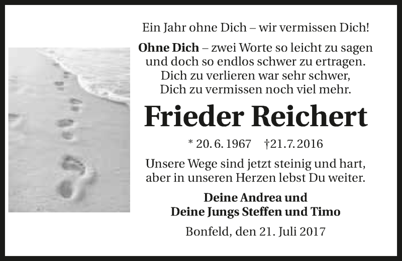  Traueranzeige für Frieder Reichert vom 21.07.2017 aus 