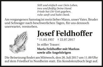 Traueranzeige von Josef Feldhoffer 