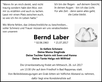 Traueranzeige von Bernd Laber 