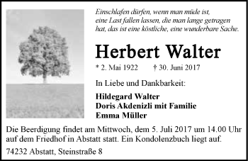 Traueranzeige von Herbert Walter 