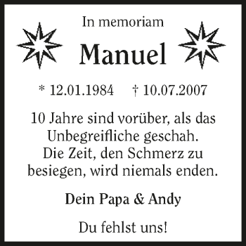 Traueranzeige von Manuel  