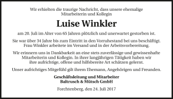 Traueranzeige von Luise Winkler 