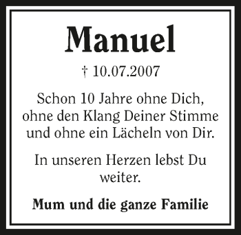 Traueranzeige von Manuel  