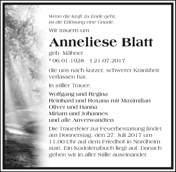 Traueranzeige von Anneliese Blatt 