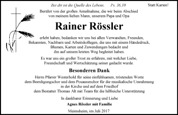 Traueranzeige von Rainer Rössler 