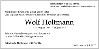 Traueranzeige von Wolf Holtmann 
