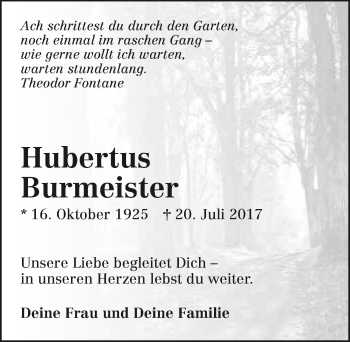 Traueranzeige von Hubertus Burmeister 