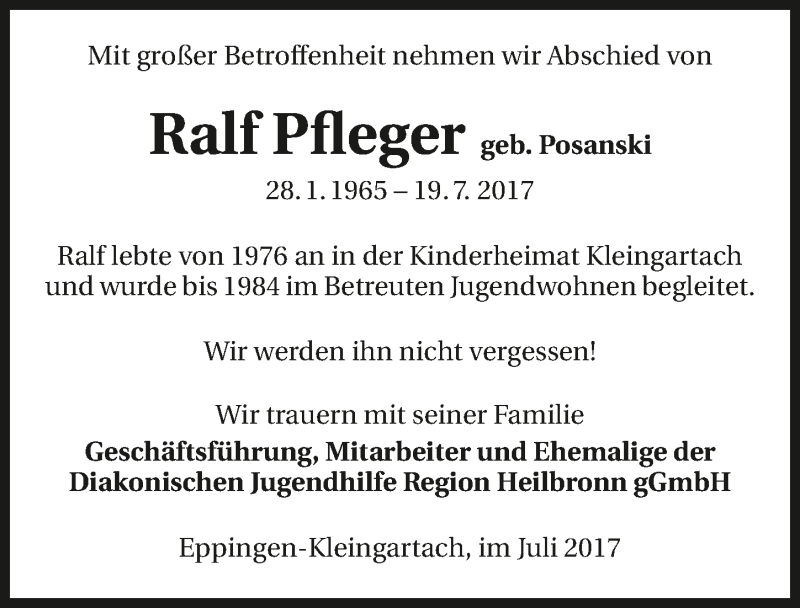  Traueranzeige für Ralf Pfleger vom 26.07.2017 aus 
