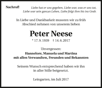 Traueranzeige von Peter Neese 