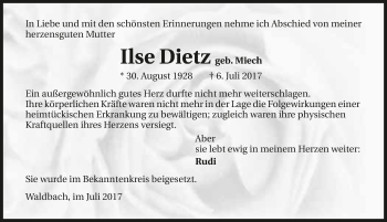 Traueranzeige von Ilse Dietz 