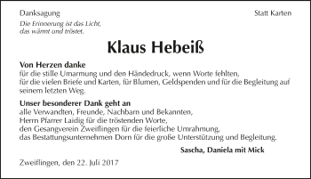 Traueranzeige von Klaus Hebeiß 