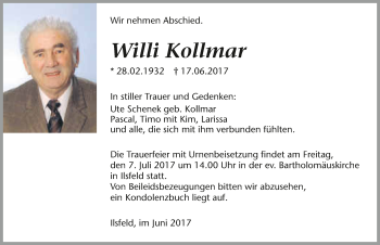 Traueranzeige von Willi Kollmar 