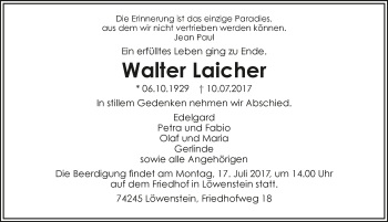 Traueranzeige von Walter Laicher 