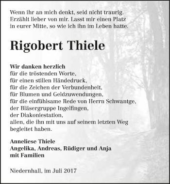 Traueranzeige von Rigobert Thiele 