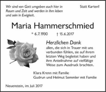 Traueranzeige von Maria Hammerschmied 