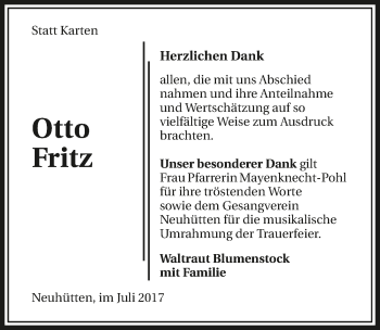 Traueranzeige von Otto Fritz 